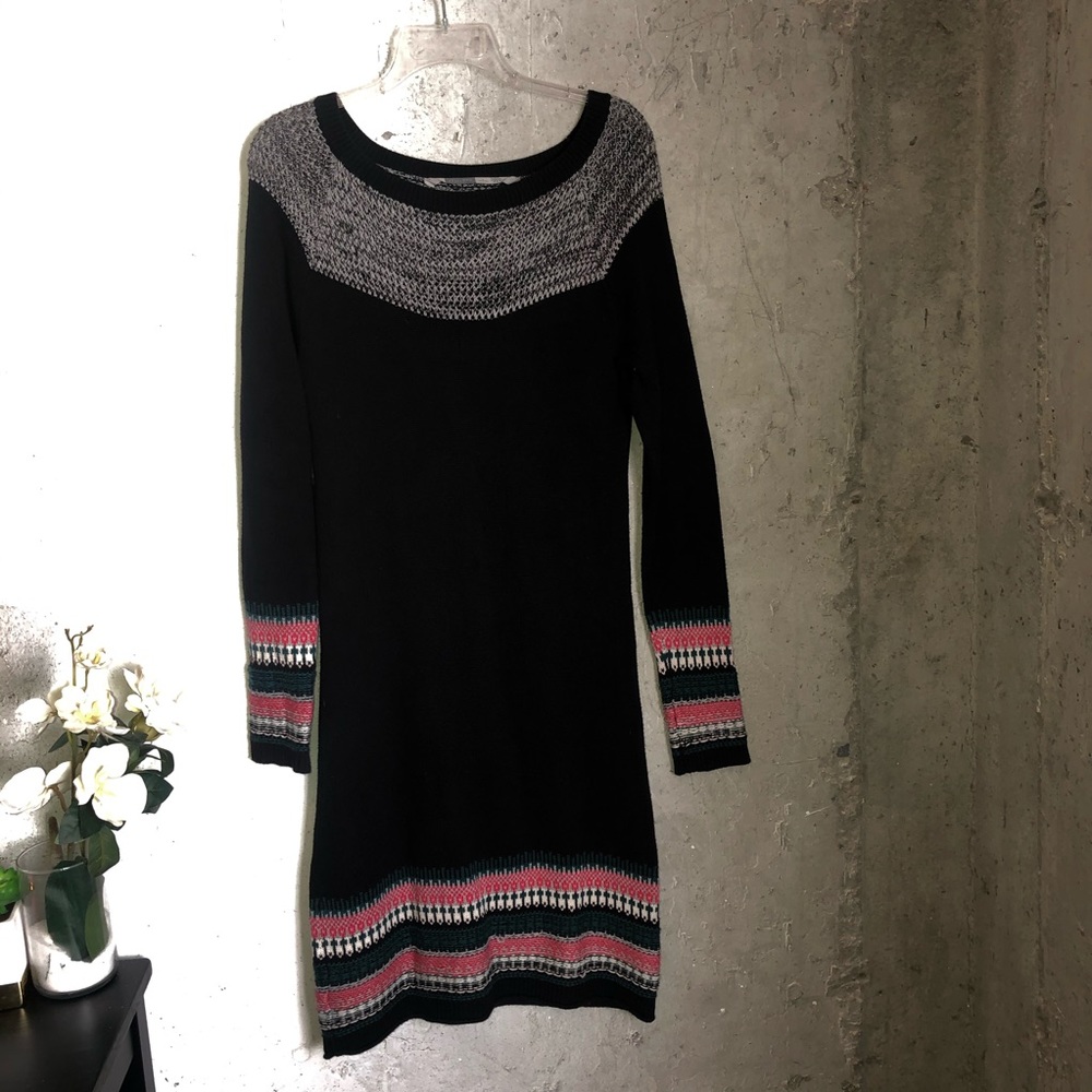 Athleta Fairisle Black Sweater Dress